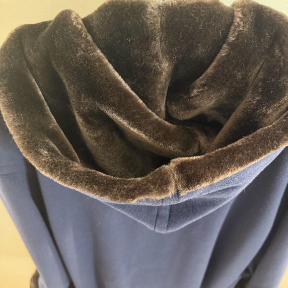 Ashley Scott navy hooded duffle coat faux fur trim wool blend made in usa - Picture 5 of 13